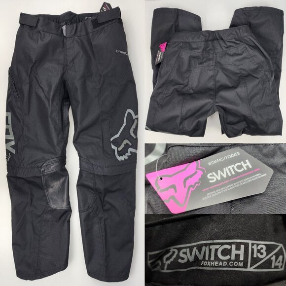 New Fox Switch Silvah Womens Jrs 13/14 MX Moto Riding Pants Convertible Zip Legs - Picture 1 of 16